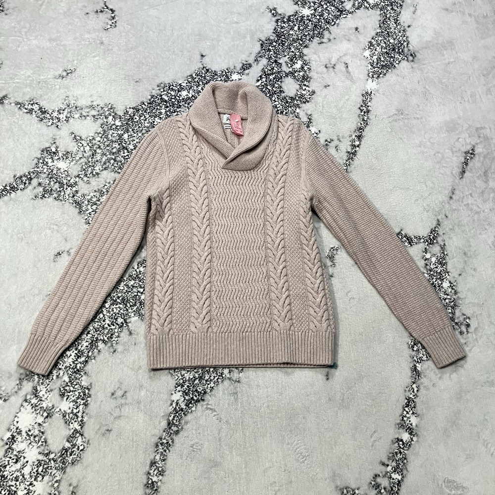 John Partridge Cable Knit Sweater Women's M Wool Blend Cowl Neck Beige Classic